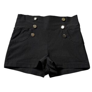 Charlotte Russe High Waist Shorts Silver‎ Button Accents Black Size L